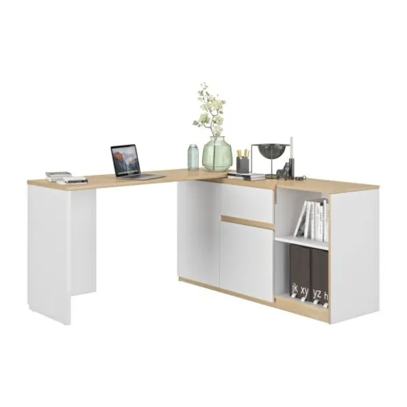 Diagone Gibril Draaibaar Bureau - Wit-Eiken