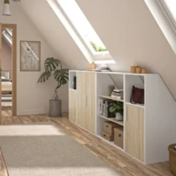 Diagone Onderkast Schuine Wand 3 Open Vakken – Eik / Wit
