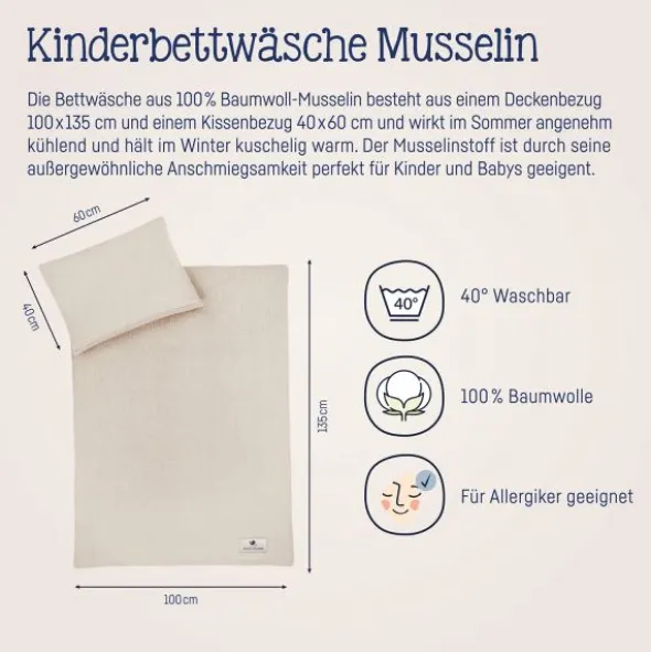 Julius Zöllner Muslin Bedlinnen - Sand - 80×80 + 35×40 cm