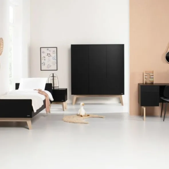 Kidsmill Sixties Kledingkast 3-deurs Zwart Mat / Naturel