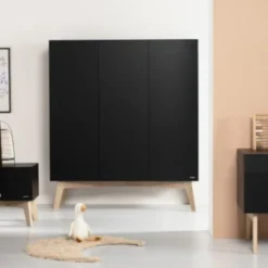 Kidsmill Sixties Kledingkast 3-deurs Zwart Mat / Naturel
