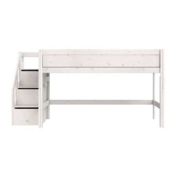 Life Time Halfhoogslaper Premium - White Wash - 120 cm - Met Trapkast