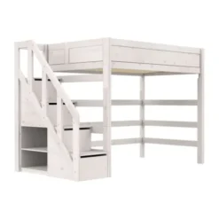 Life Time Hoogslaper Premium - White Wash - 177 cm - 120 cm - Met Trapkast
