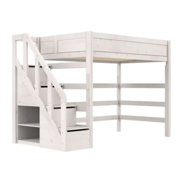 Life Time Hoogslaper Premium - White Wash - 177 cm - 120 cm - Met Trapkast