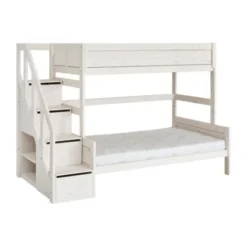 LIFETIME Kidsrooms Stapelbed Family met Trapkast Whitewash 120 x 200 cm