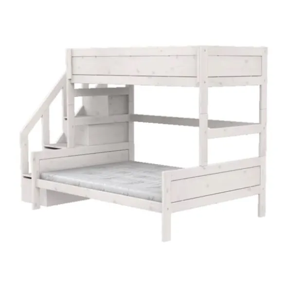 LIFETIME Kidsrooms Stapelbed Familie Met Trapkast - 90/140x200 cm - Premium Rolbodem - White Wash