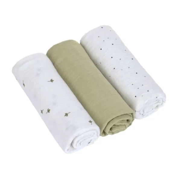 Lässig Swaddle & Burp L Multidoek - GOTS - 3pcs - 85 x 85 cm - Leave Olive