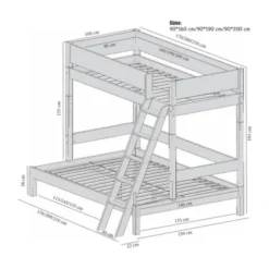 Manis-h VALE Combinatie Familiebed Met Lattenbodem 140 cm + 90 cm