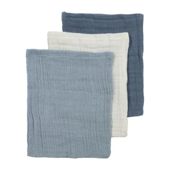 Meyco Hydrofiele Washandjes - 3 stuks - 20x17 cm - Natural / Jeans Blue / Indigo