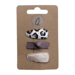 Ootje Kadootje Babyhaarclipjes - Print/Mokka/Rib Glitter - 3 stuks