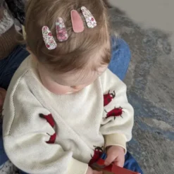 Ootje Kadootje Babyhaarclipjes - Print Roze/Rib Roze - 3 stuks