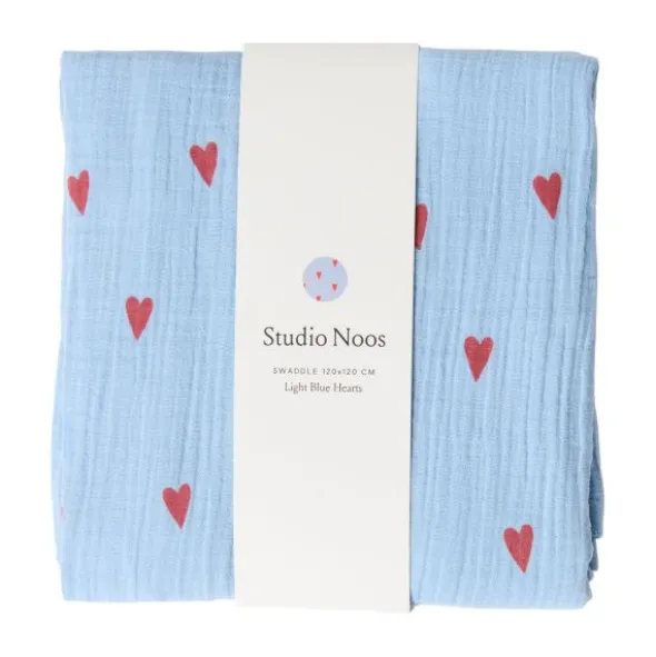 Studio Noos Swaddle - Light blue Hearts - 120x120 cm