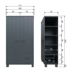 Woood Dennis Kledingkast + Laden Steel Grey 2-Deurs